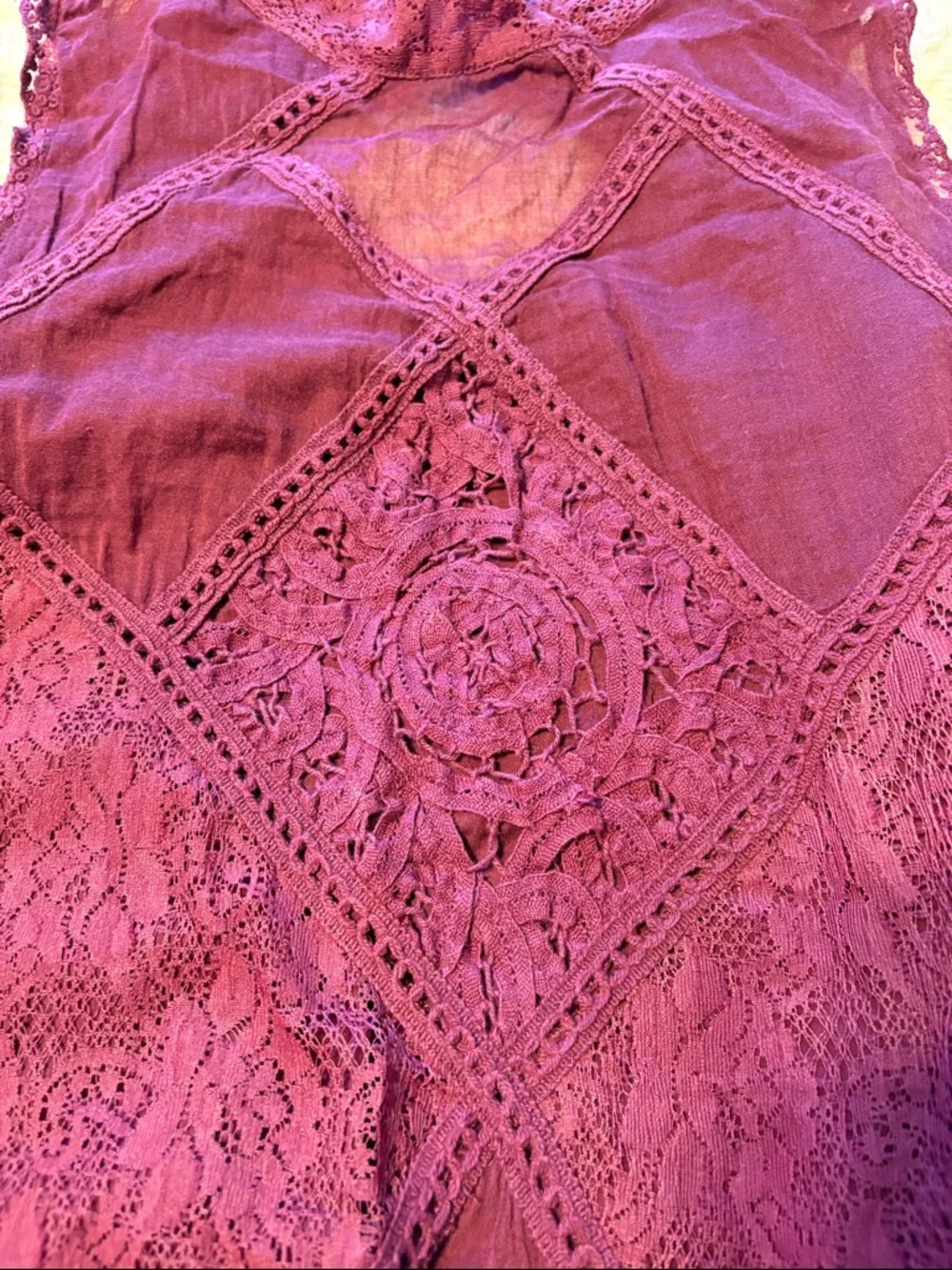 Free People Lace crochet Sleeveless Tunic in Deep Plum Medium - Picture 5 of 12